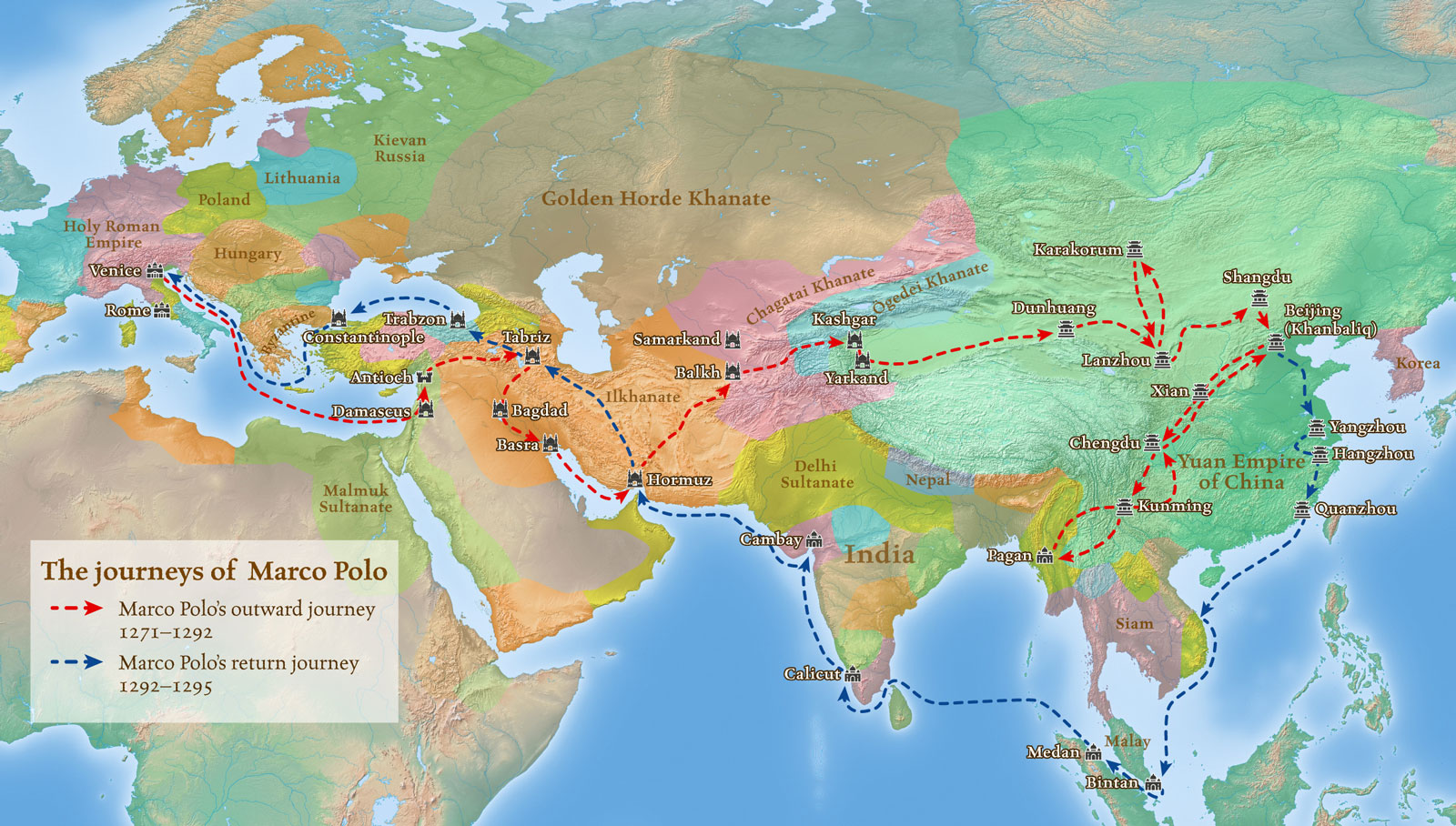 Map of the journeys of  Marco Polo