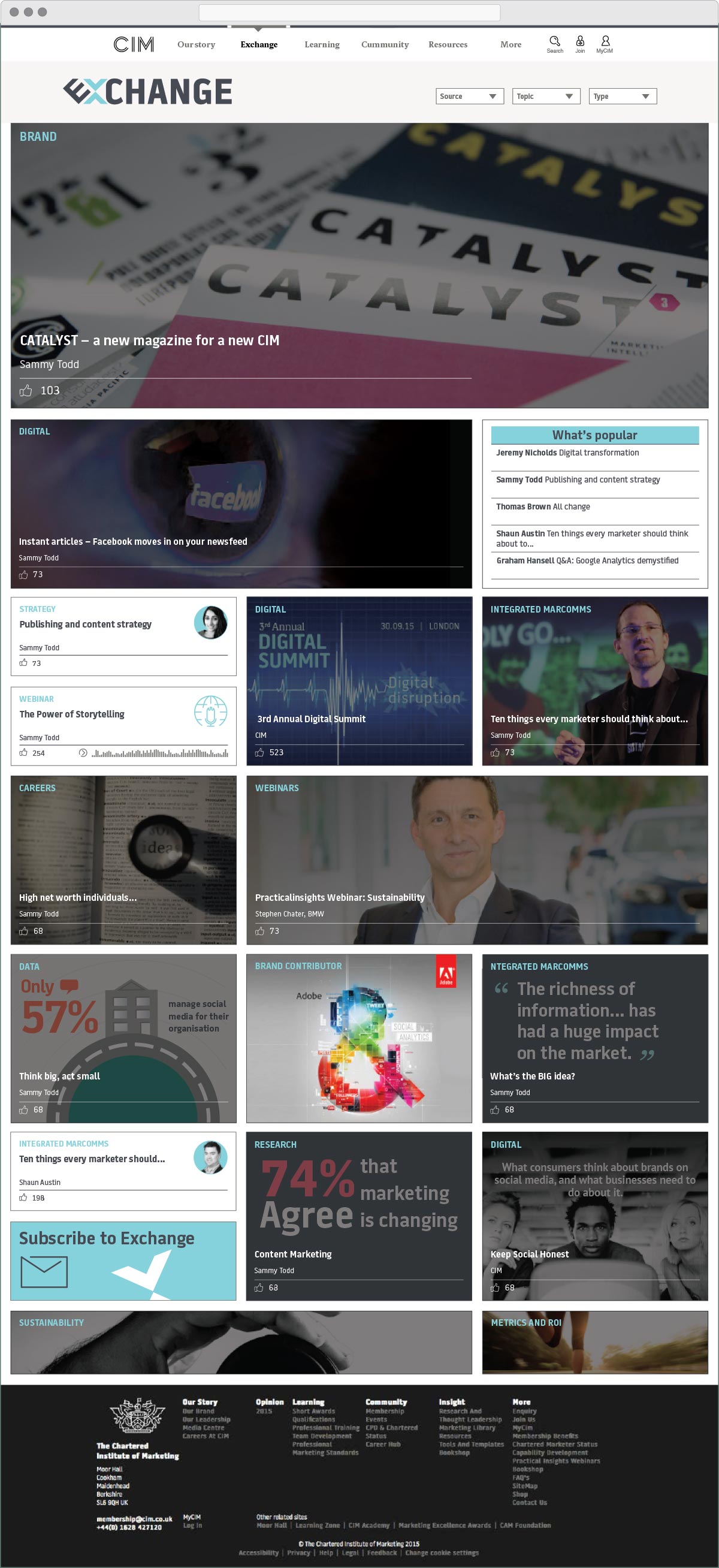 The Chartered Institute of Marketing – Exchange website homepage